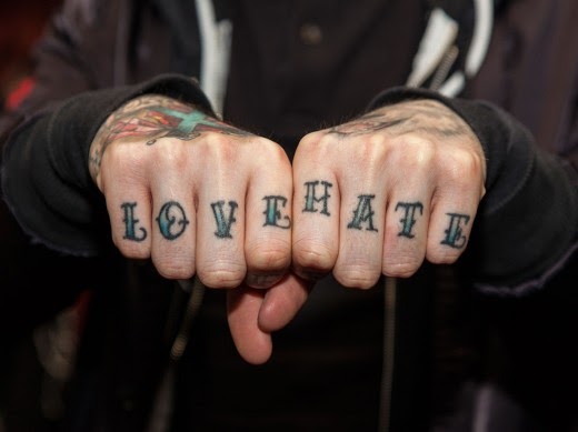 LOVE HATE tattoo on knuckles